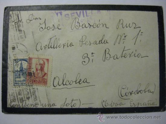 Militaria: SOBRE GUERRA CIVIL DESTINO ALCOLEA-ARTILLERIA PESADA 1-CON CENSURA MILITAR