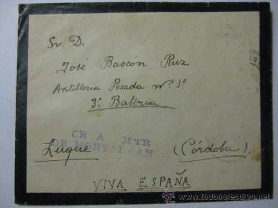 Militaria: SOBRE GUERRA CIVIL DESTINO LUQUE -ARTILLERIA PESADA 1-CON CENSURA MILITAR
