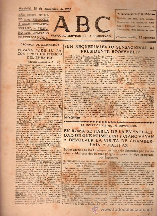 Militaria: ABC MADRID 30 NOVIEMBRE 1938. BANDO REPUBLICANO. VER DESCRIPCION.