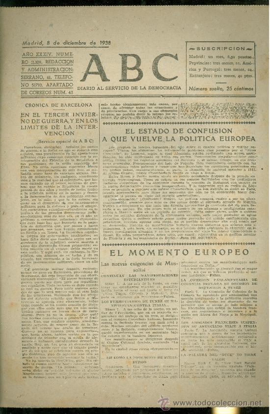 Militaria: ABC MADRID 8 DICIEMBRE 1938. BANDO REPUBLICANO. VER DESCRIPCION.