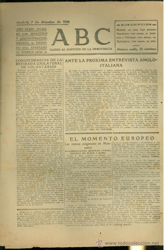 Militaria: ABC MADRID 7 DICIEMBRE 1938. BANDO REPUBLICANO. VER DESCRIPCION.