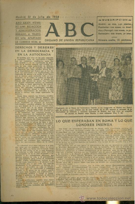 Militaria: ABC MADRID 22 JULIO 1938. BANDO REPUBLICANO. VER DESCRIPCION.