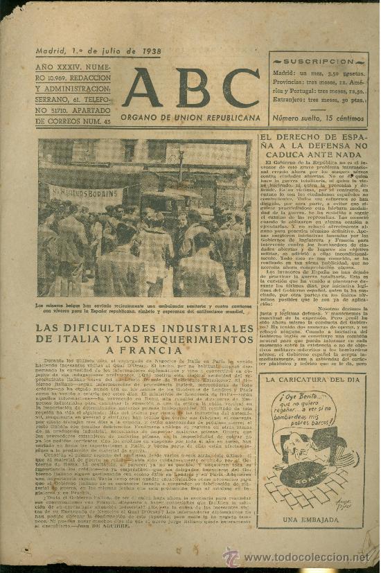 Militaria: ABC MADRID 1 JULIO 1938. BANDO REPUBLICANO. VER DESCRIPCION.