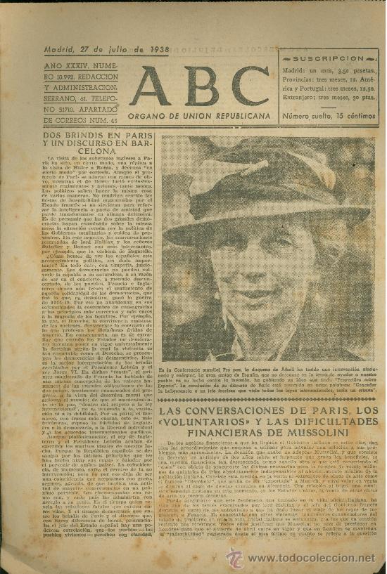 Militaria: ABC MADRID 27 JULIO 1938. BANDO REPUBLICANO. VER DESCRIPCION.