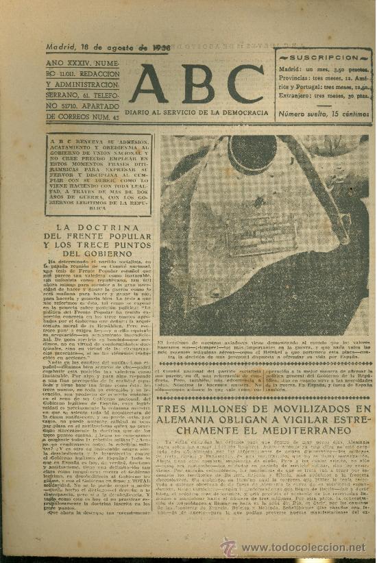 Militaria: ABC MADRID 18 AGOSTO 1938. BANDO REPUBLICANO. VER DESCRIPCION.