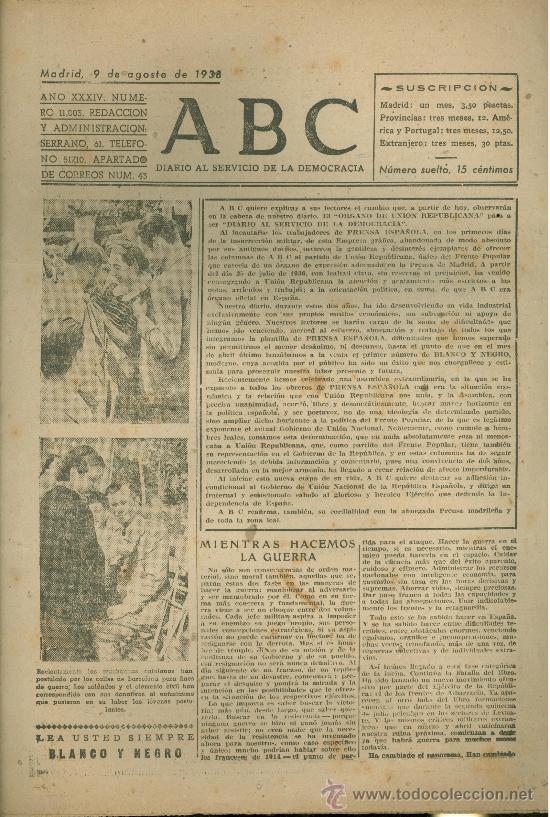 Militaria: ABC MADRID 9 AGOSTO 1938. BANDO REPUBLICANO. VER DESCRIPCION.