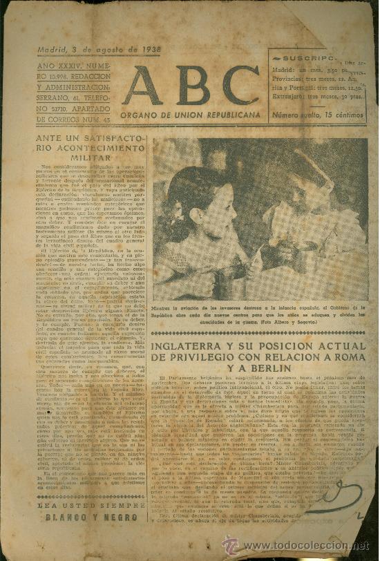 Militaria: ABC MADRID 3 AGOSTO 1938. BANDO REPUBLICANO. VER DESCRIPCION.