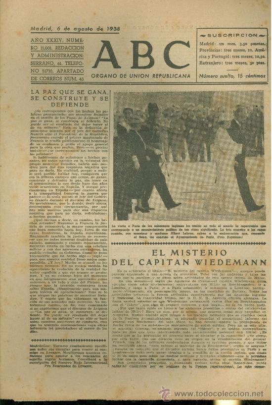 Militaria: ABC MADRID 6 AGOSTO 1938. BANDO REPUBLICANO. VER DESCRIPCION.