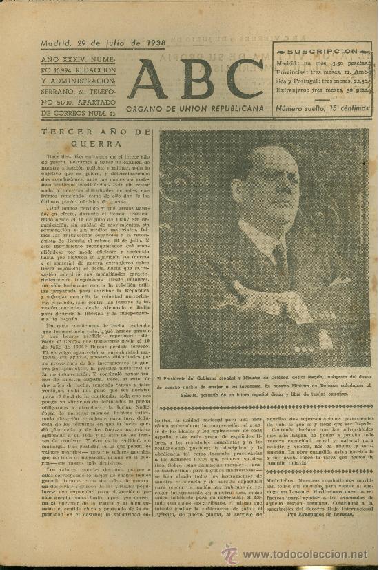 Militaria: ABC MADRID 29 JULIO 1938. BANDO REPUBLICANO. VER DESCRIPCION.