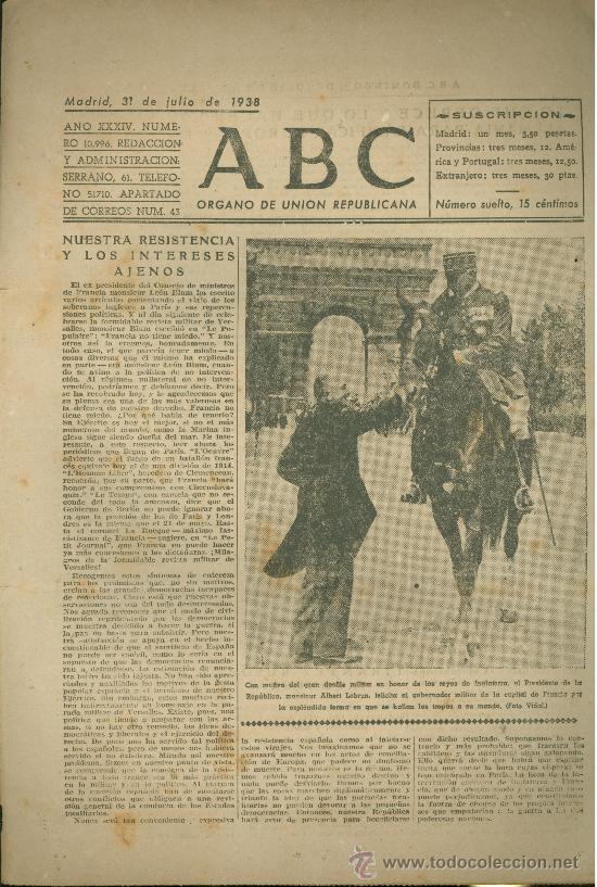 Militaria: ABC MADRID 31 JULIO 1938. BANDO REPUBLICANO. VER DESCRIPCION.