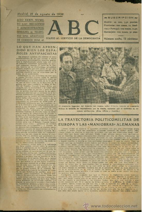 Militaria: ABC MADRID 25 AGOSTO 1938. BANDO REPUBLICANO. VER DESCRIPCION.