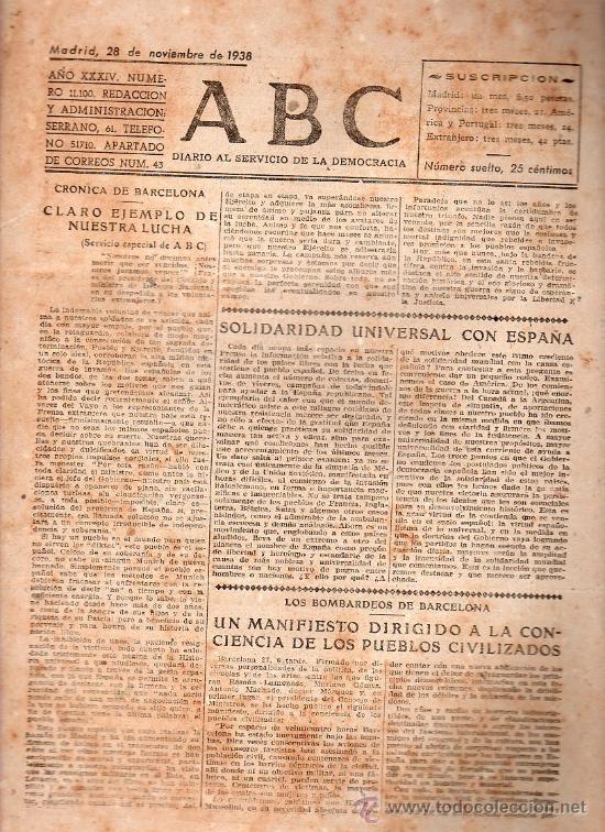 Militaria: ABC MADRID 28 NOVIEMBRE 1938. BANDO REPUBLICANO. VER DESCRIPCION.