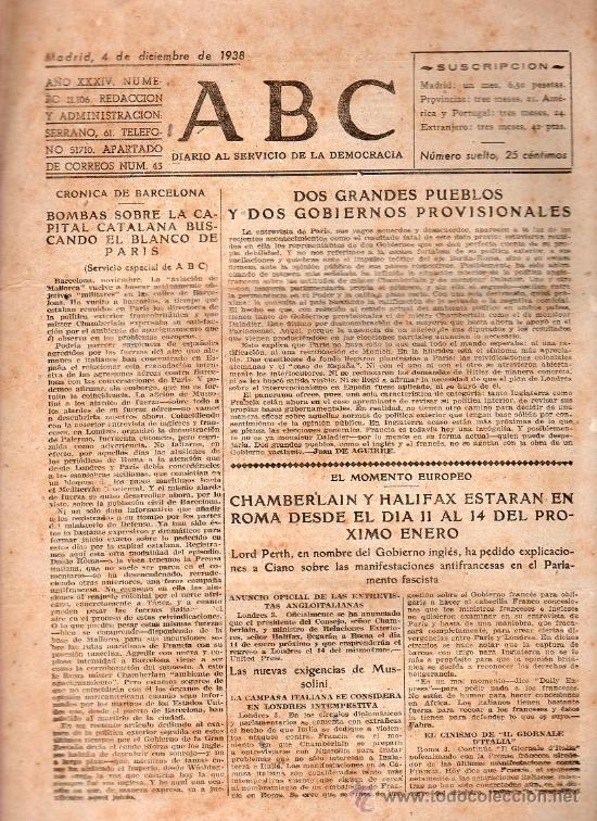 Militaria: ABC MADRID 4 DICIEMBRE 1938. BANDO REPUBLICANO. VER DESCRIPCION.