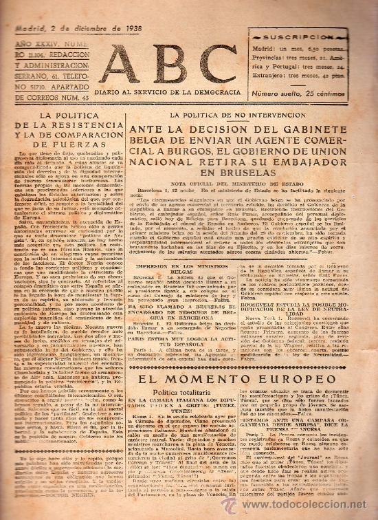 Militaria: ABC MADRID 2 DICIEMBRE 1938. BANDO REPUBLICANO. VER DESCRIPCION.