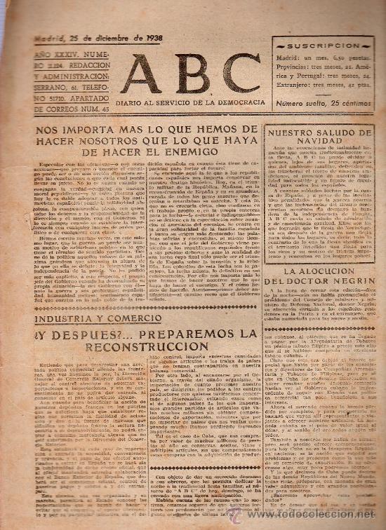 Militaria: ABC MADRID 25 DICIEMBRE 1938. BANDO REPUBLICANO. VER DESCRIPCION.