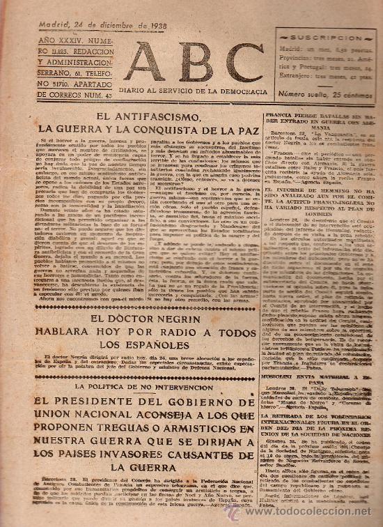 Militaria: ABC MADRID 24 DICIEMBRE 1938. BANDO REPUBLICANO. VER DESCRIPCION.