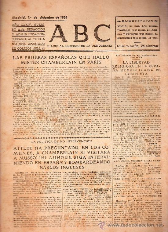 Militaria: ABC MADRID 1&ordm; DICIEMBRE 1938. BANDO REPUBLICANO. VER DESCRIPCION.
