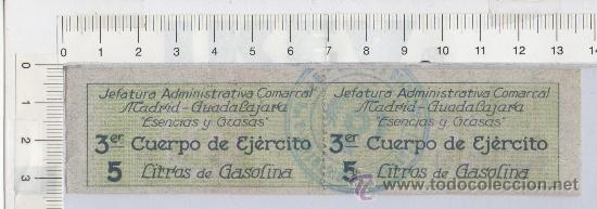 Militaria: VALE 5 LITROS GUERRA CIVIL JEFATURA ADMINISTRATIVA COMARCAL MADRID GUADALAJARA 1939 MILITAR ORIGINAL