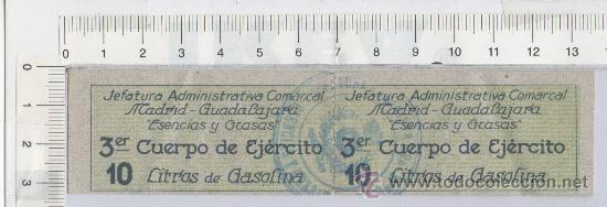 Militaria: VALE 10 LITROS GUERRA CIVIL JEFATURA ADM. COMARCAL MADRID GUADALAJARA 1939 MILITAR ORIGINAL