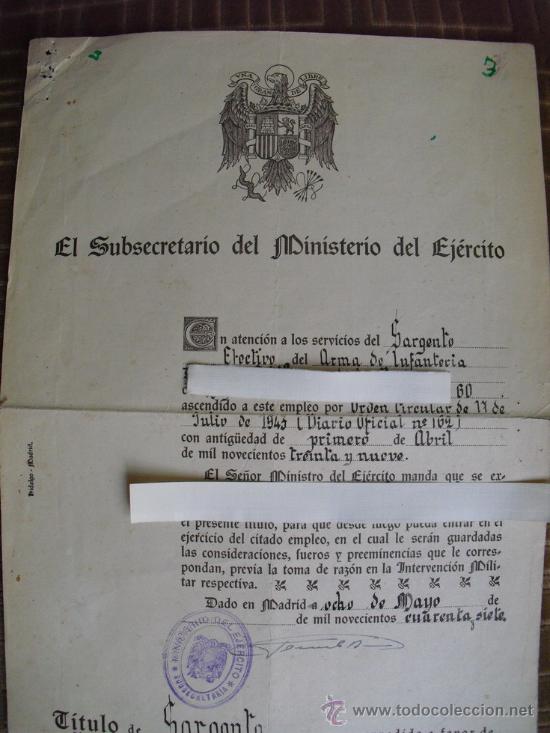 Militaria: DESPACHO DE EMPLEO MILITAR CON ANTIG&Uuml;EDAD DE 1 DE ABRIL DE 1939
