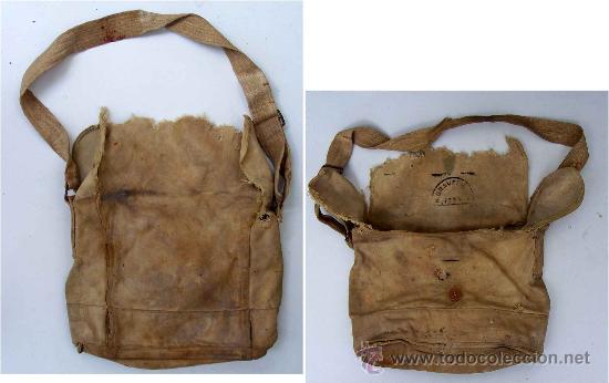 Militaria: Bolsa de costado en tela Mills, marcaje interior 1934