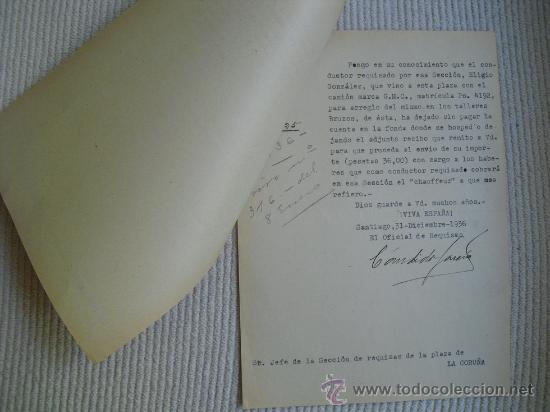 Militaria: DICIEMBRE 1936 DOS DOCUMENTOS SOBRE CONDUCTOR REQUISADO QUE DEJA DE PAGAR LA FONDA