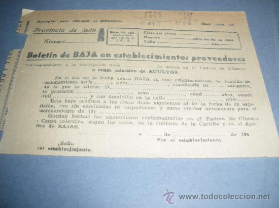 Militaria: BAJA DE CARTILLA DE RACIONAMIENTO EN ESTABLECIMIENTO PROVEEDOR.