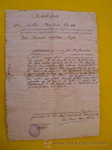 Militaria: Certificado de Inutilidad Total : RECLUTA JOS&Eacute; M&ordf; GUIMER&Aacute;. 1937