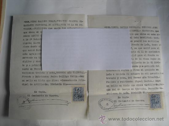Militaria: 1938 COPIAS AUTORIZADAS POR EL COMISARIO DE GUERRA DE CERTIFICADOS DE SERVICIOS DE UN CABO