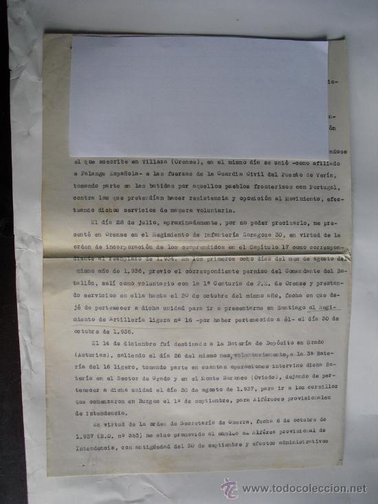 Militaria: 1937 DECLARACION JURADA DE ALFEREZ PROVISIONAL MAS COPIA CERTIFICADO CAPITAN BATERIA