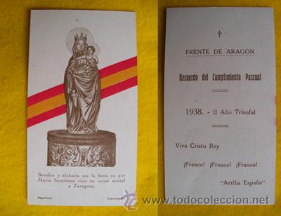 Militaria: VIRGEN - Frente de Arag&oacute;n - Recuerdo del Cumplimiento Pascual - 1938 - II A&ntilde;o Triumfal