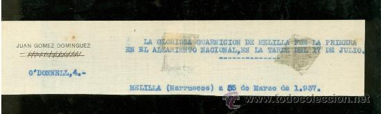 Militaria: MEMBRETE DE GUERRA CIVIL.