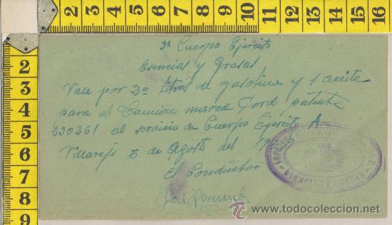 Militaria: VALE GUERRA CIVIL SELLO VI&Ntilde;ETA III C. DE EJERCITO VILLAREJO MADRID 1938 FIRMA ORIGINAL MILITAR