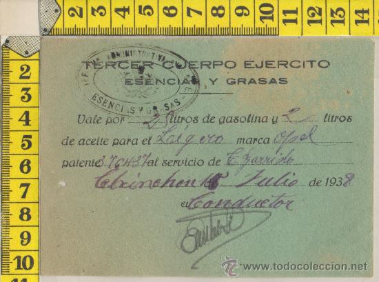 Militaria: VALE GUERRA CIVIL SELLO VI&Ntilde;ETA III C. DE EJERCITO CHINCHON MADRID 1938 FIRMA ORIGINAL MILITAR
