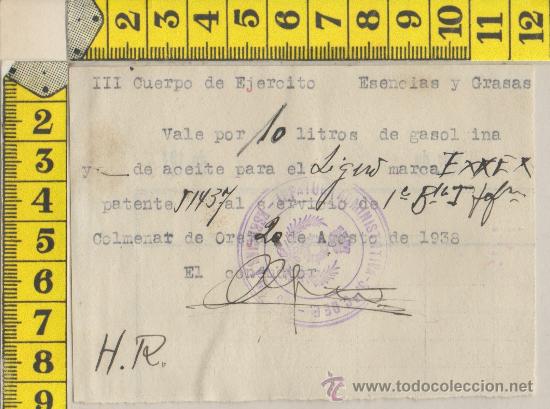 Militaria: VALE GUERRA CIVIL SELLO VI&Ntilde;ETA III C. EJERCITO COLMENAR DE OREJA MADRID 1938 FIRMA ORIGINAL MILITAR