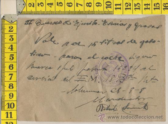 Militaria: VALE GUERRA CIVIL SELLO VI&Ntilde;ETA III C. DE EJERCITO COLMENAR MADRID 1938 FIRMA ORIGINAL MILITAR
