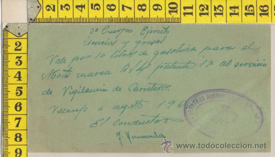 Militaria: VALE GUERRA CIVIL SELLO VI&Ntilde;ETA III C. DE EJERCITO VILLAREJO MADRID 1938 FIRMA ORIGINAL MILITAR