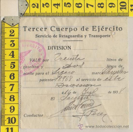 Militaria: VALE GUERRA CIVIL SELLO VI&Ntilde;ETA SERVICIO DE RETAGUARDIA Y TRANSPORTE 1938 FIRMA ORIGINAL MILITAR