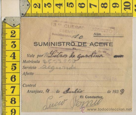 Militaria: VALE GUERRA CIVIL SELLO VI&Ntilde;ETA ESENCIAS Y GRASAS ARANJUEZ MADRID 1938 FIRMA ORIGINAL MILITAR