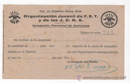 Militaria: Couta de la Organizac&oacute;n Juvenil de FET y de las JONS de Barcelona. 1942.
