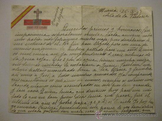 Militaria: CARTA MEMBRETE BANDERA DE ESPA&Ntilde;A Y CRUZ CAIDOS POR ESPA&Ntilde;A FECHADA EN MURCIA 1939-A&Ntilde;O DE LA VICTORIA