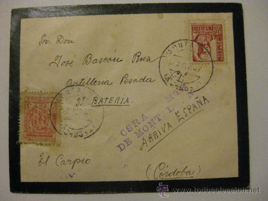 Militaria: SOBRE GUERRA CIVIL DESTINO ARTILLERIA PESADA NUMERO 1 - EL CARPIO - CENSURA MILITAR