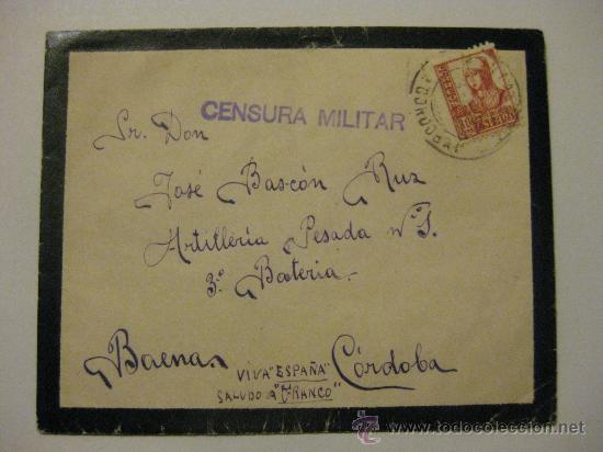 Militaria: SOBRE GUERRA CIVIL DESTINO ARTILLERIA PESADA NUMERO 1 - BAENA - CENSURA MILITAR