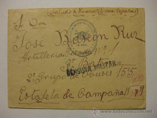 Militaria: SOBRE GUERRA CIVIL SELLO CAUCHO REGIMIENTO INFANTERIA GRANADA - CENSURA - DESTINO ESTAFETA 90
