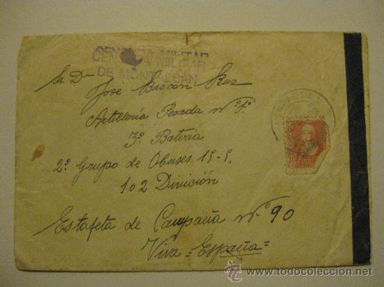 Militaria: SOBRE GUERRA CIVIL DESTINO 102 DIVISION -ESTAFETA 90 - CENSURA MILITAR - AL DORSO SELLO BENEFICENCIA