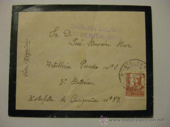 Militaria: SOBRE GUERRA CIVIL DESTINO ARTILLERIA PESADA 1 -ESTAFETA 87 - CENSURA MILITAR