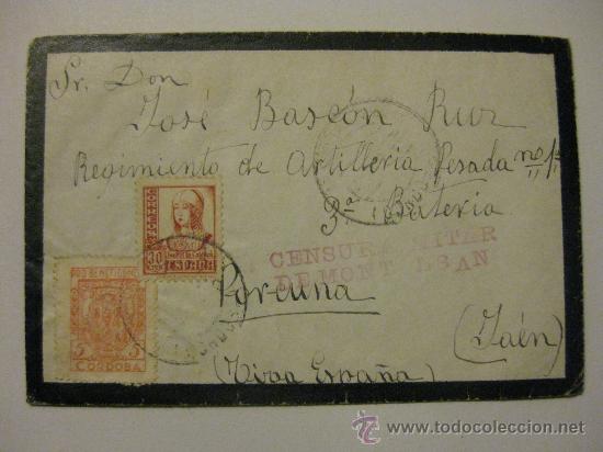 Militaria: SOBRE GUERRA CIVIL DESTINO PORCUNA ARTILLERIA PESADA 1 -ESTAFETA 87 - CENSURA MILITAR