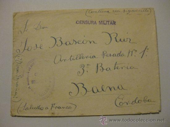 Militaria: SOBRE GUERRA CIVIL DESTINO BAENA ARTILLERIA PESADA 1 -3&ordf; BATERIA - SELLO CAUCHO