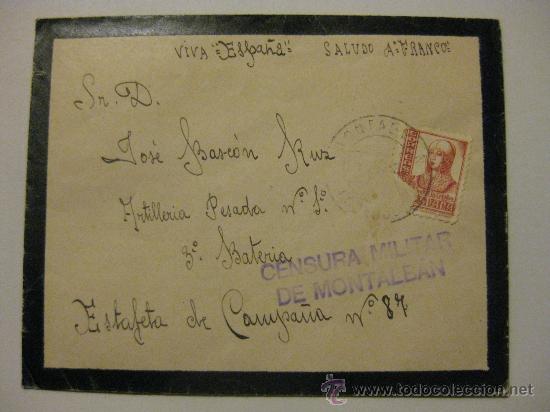 Militaria: SOBRE GUERRA CIVIL DESTINO ARTILLERIA PESADA 1- 3&ordf; BATERIAESTAFETA 87 - CENSURA MILITAR