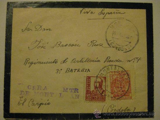 Militaria: SOBRE GUERRA CIVIL DESTINO EL CARPIO  - CENSURA MILITAR